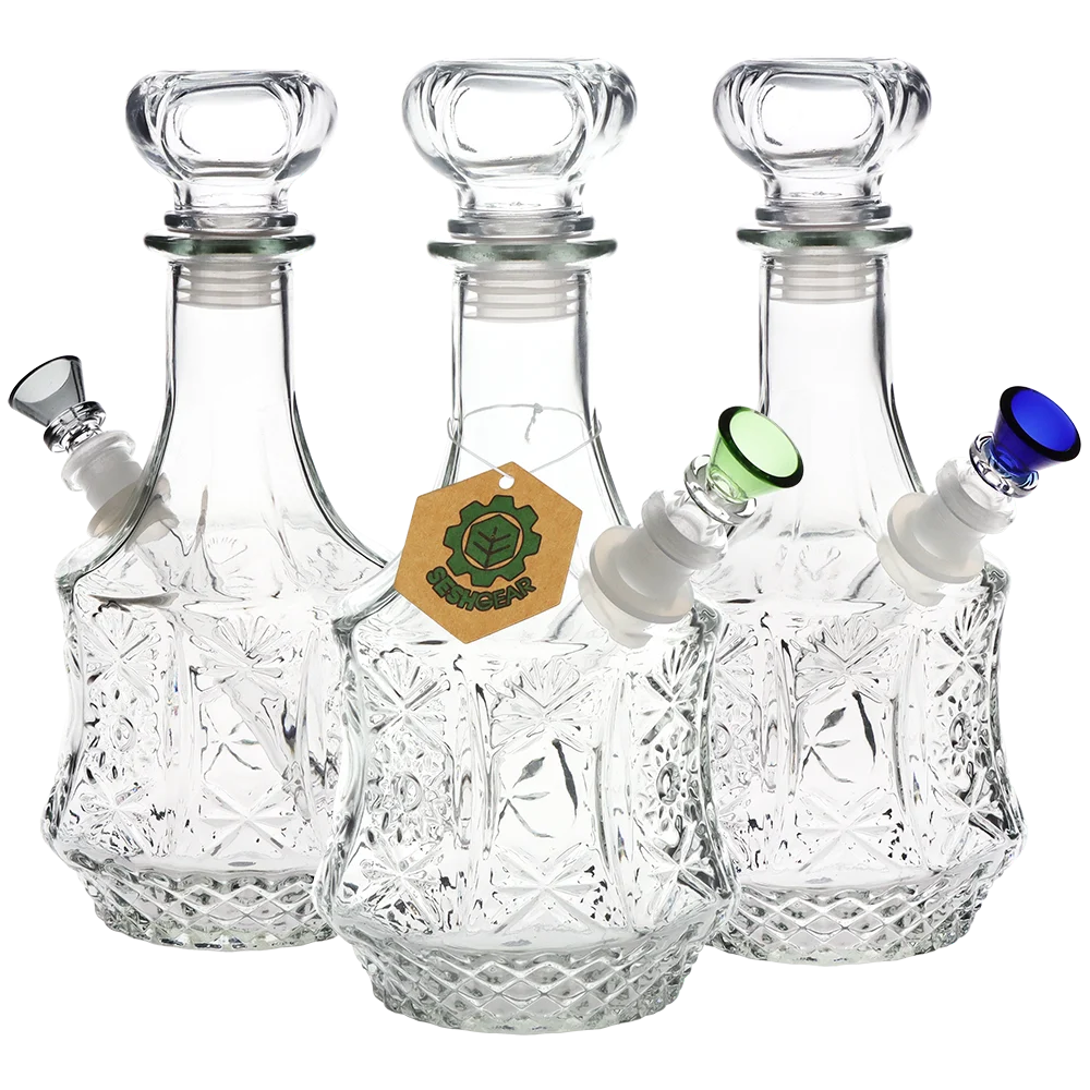 Vintage Decanter Style Glass Water Pipe 9.5" / 14mm F / Sun Flower