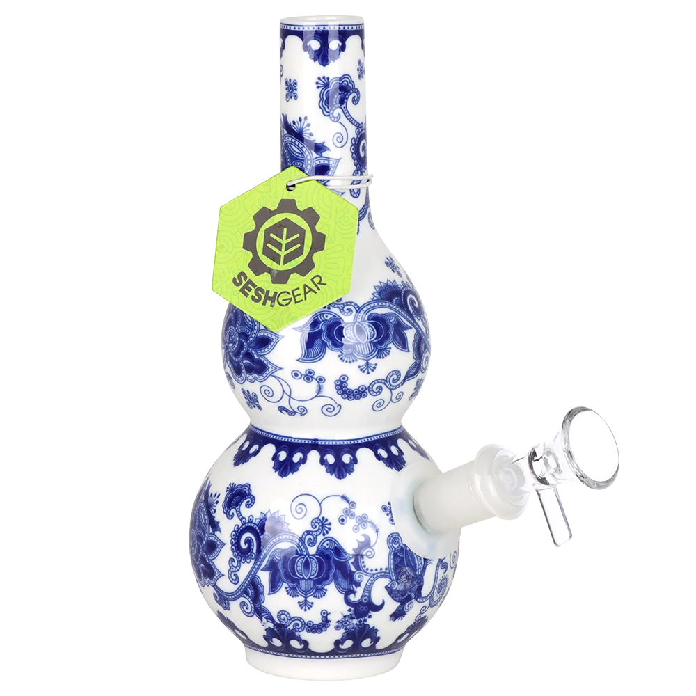 Chinese Vase Ceramic Water Pipe 7.75" / 14mm F / Double Bubble Base