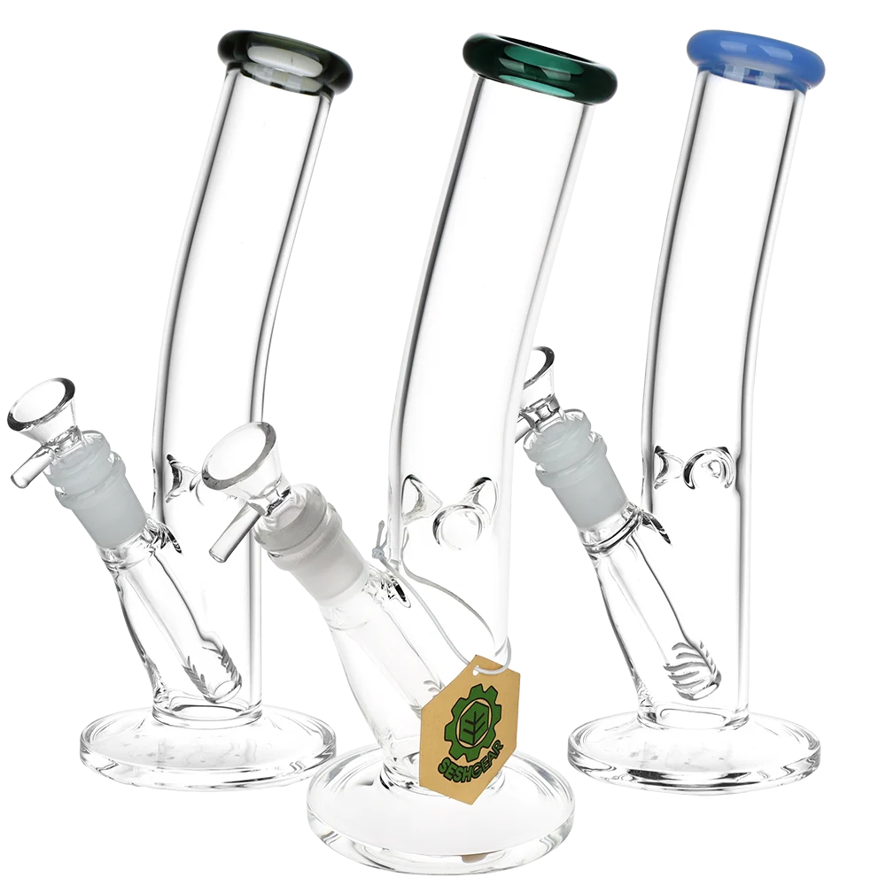 Classic Bent Neck Straight Tube Glass Water Pipe 9.75" / 14mm F